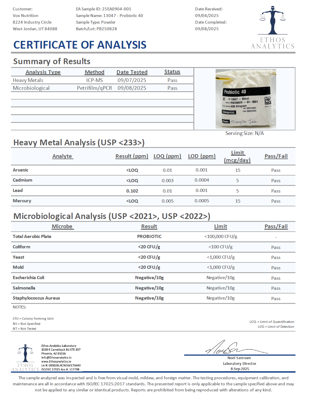 Probiotic – 40 Billion CFU - officieel analysecertificaat (COA) [RT-OFFICIAL:ROC816:COA:v1:FE3CBDCF5F70]