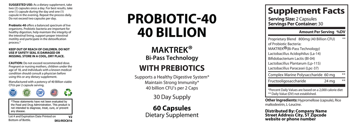 Probiotic – 40 Billion CFU - officieel labelvoorbeeld [RT-OFFICIAL:ROC816:LABEL:v1:58101978E4A8]