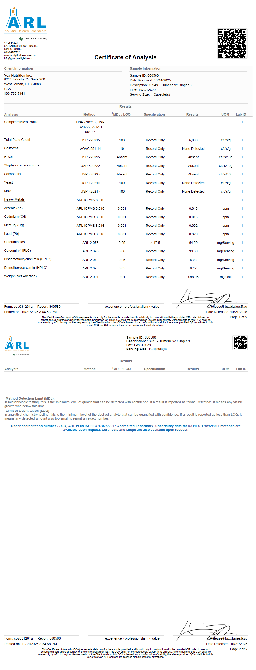 Turmeric w/Ginger - officieel analysecertificaat (COA) [RT-OFFICIAL:ROC823:COA:v1:D0655EF7EFDF]
