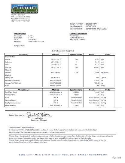 5-HTP - officieel analysecertificaat (COA) [RT-OFFICIAL:ROC826:COA:v1:F86F5CA23F63]
