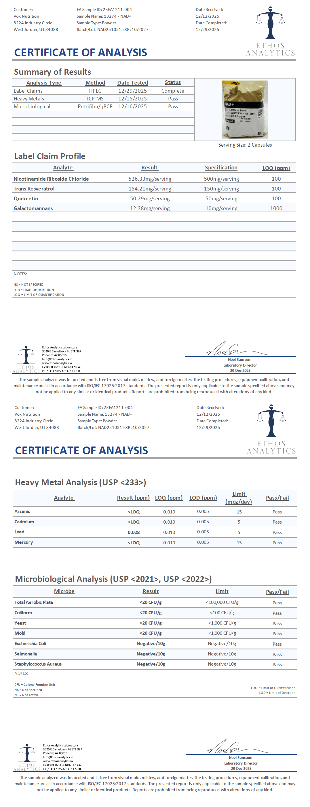 Ultra NAD+ Support Formula - officieel analysecertificaat (COA) [RT-OFFICIAL:ROC840:COA:v1:E7742D0E4BD0]