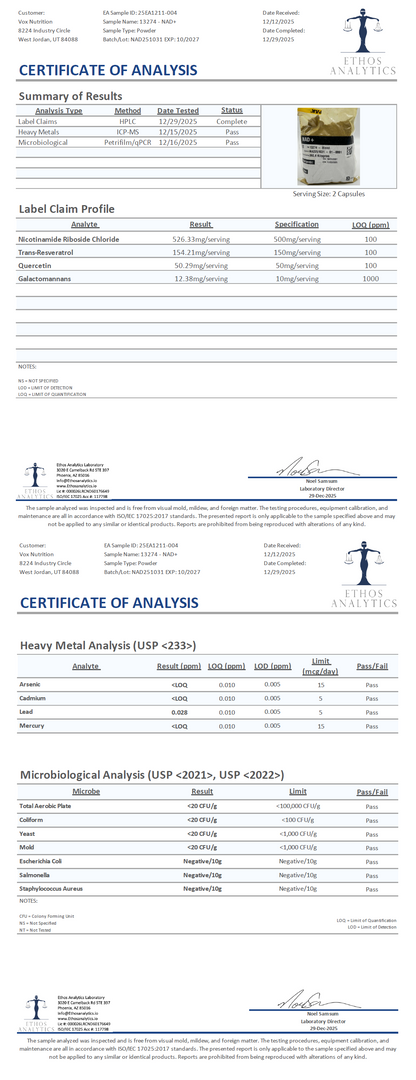 Ultra NAD+ Support Formula - officieel analysecertificaat (COA) [RT-OFFICIAL:ROC840:COA:v1:E7742D0E4BD0]
