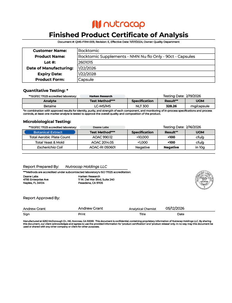 Ultra-Premium NMN Infinity+ - officieel analysecertificaat (COA) [RT-OFFICIAL:ROC841:COA:v1:5DA06D51AF0B]