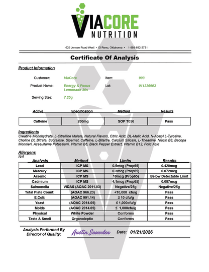 Energy Pre-Workout Lemonade 214g – 30 serv - officieel analysecertificaat (COA) [RT-OFFICIAL:ROC903M:COA:v1:8B142F5826CC]