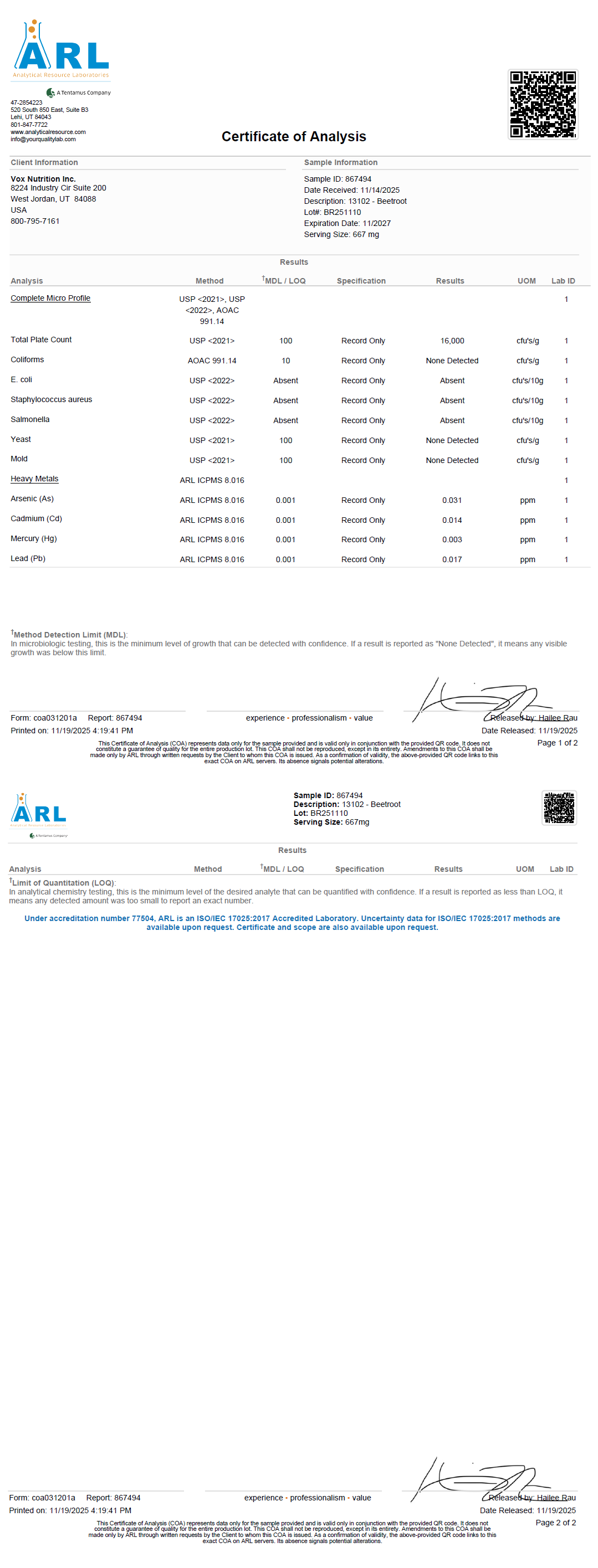 Organic Beetroot - officieel analysecertificaat (COA) [RT-OFFICIAL:ROC914:COA:v1:3EBF4820A4BF]