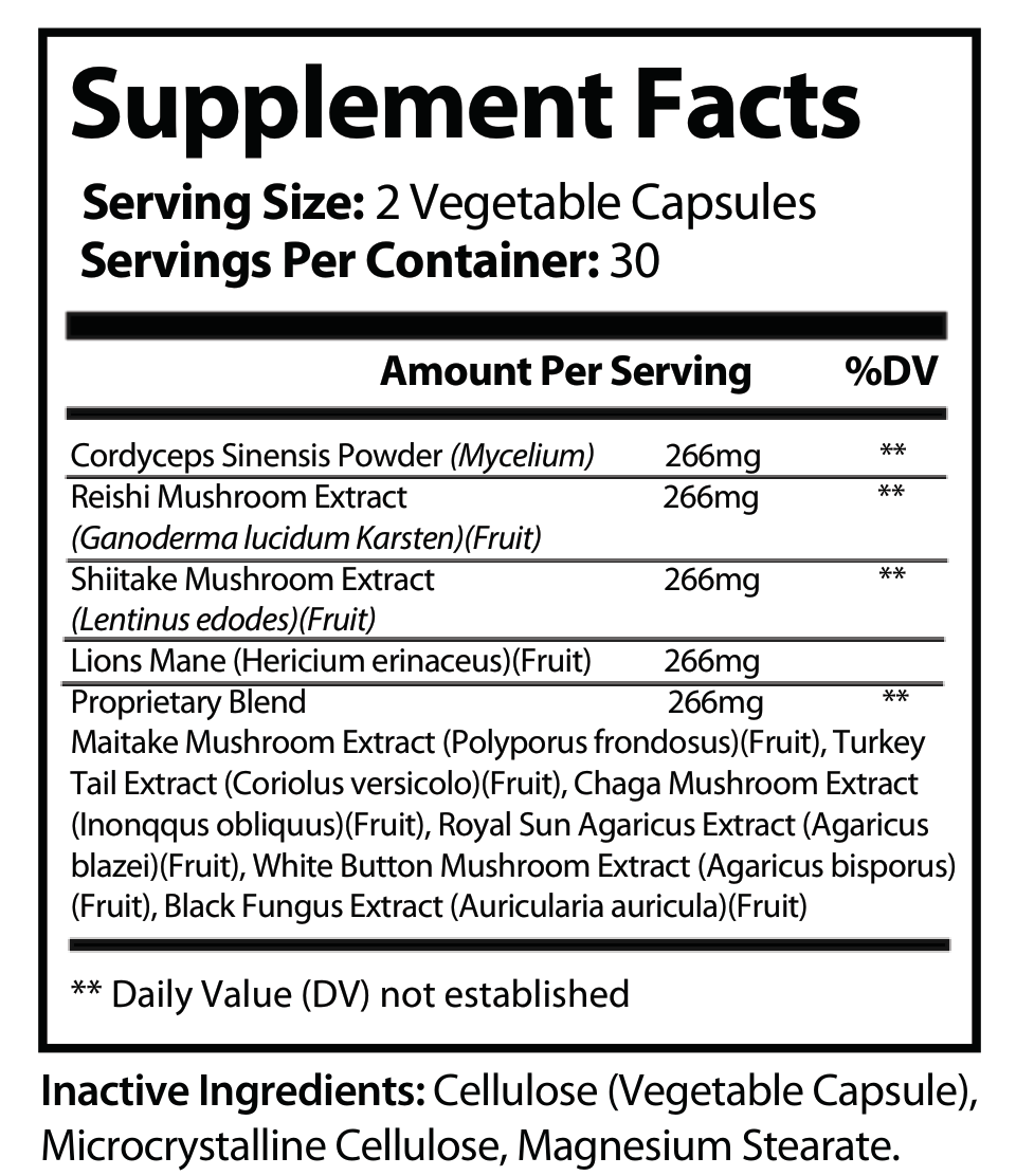 Mushroom Immune Booster Chaga, Cordyceps, Reishi and Lion’s Mane. - voedingswaarden en ingredienten [RT-OFFICIAL:ROC915:FACTS:v1:EF307AD0C7F6]