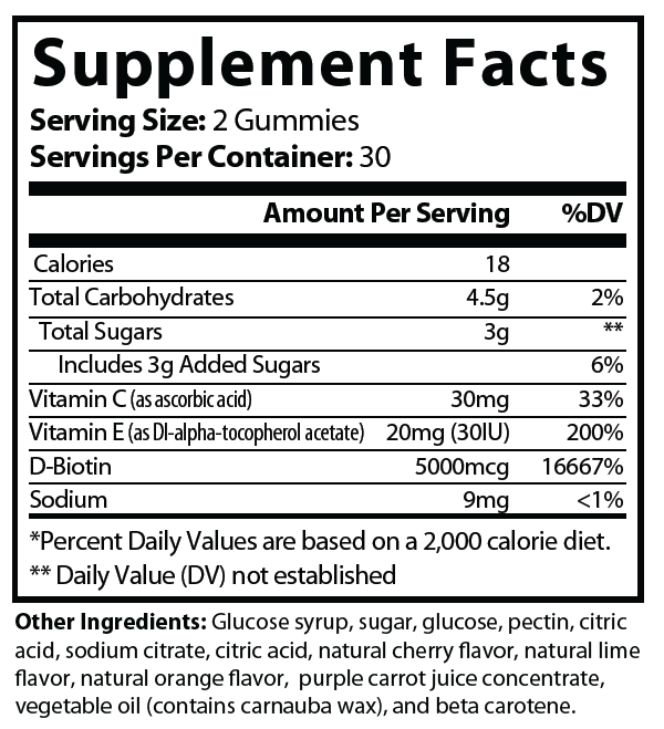 Private-label Skin Glow Gummies - voedingswaarden en ingredienten [RT-OFFICIAL:ROC919:FACTS:v1:1E759905B02A]