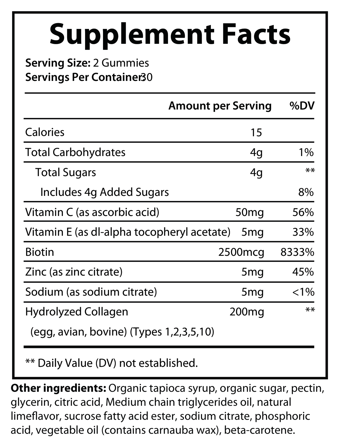 Private-label Collageen Gummies - voedingswaarden en ingredienten [RT-OFFICIAL:ROC924:FACTS:v1:AA45270C3028]