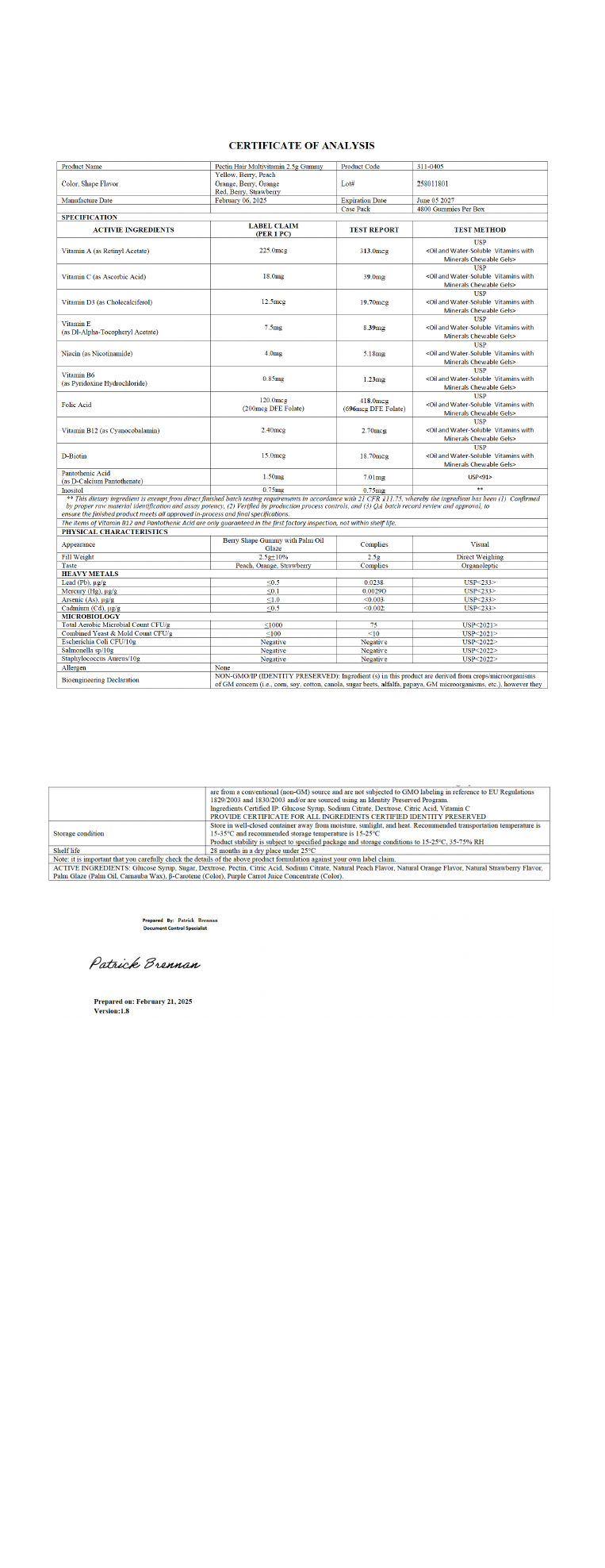 Private-label Haarvitamine Gummies - officieel analysecertificaat (COA) [RT-OFFICIAL:ROC925:COA:v1:C526A2B172E2]