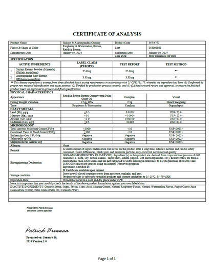 Private-label Shilajit Gummies - officieel analysecertificaat (COA) [RT-OFFICIAL:ROC945:COA:v1:B318228626E1]