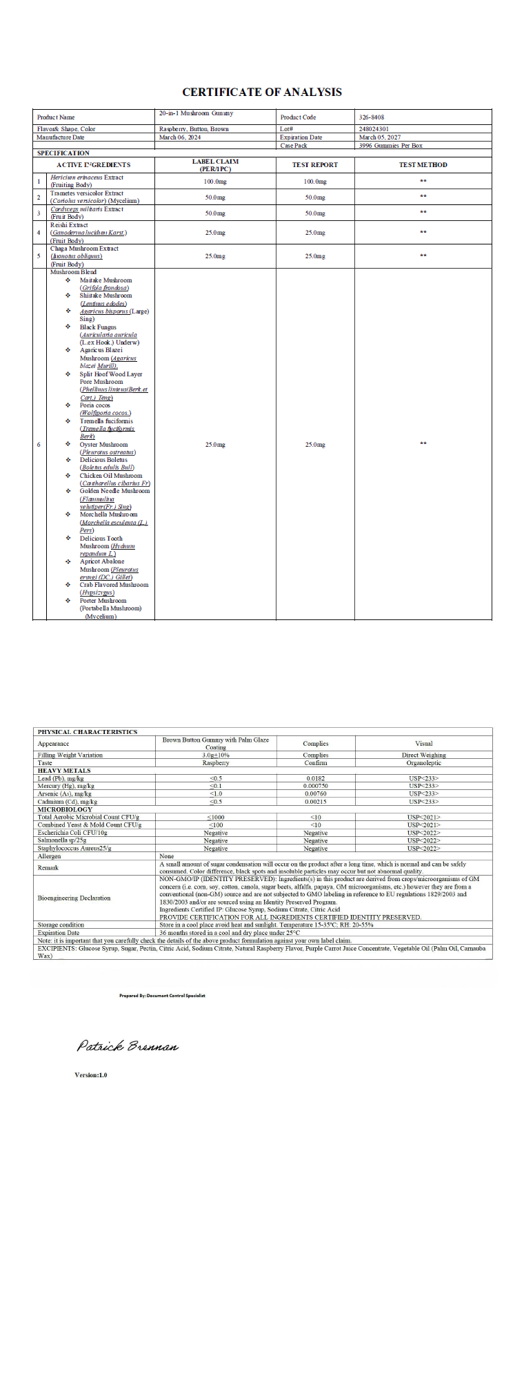 Private-label Mushroom Complex Gummies - officieel analysecertificaat (COA) [RT-OFFICIAL:ROC946:COA:v1:4BA86908A200]