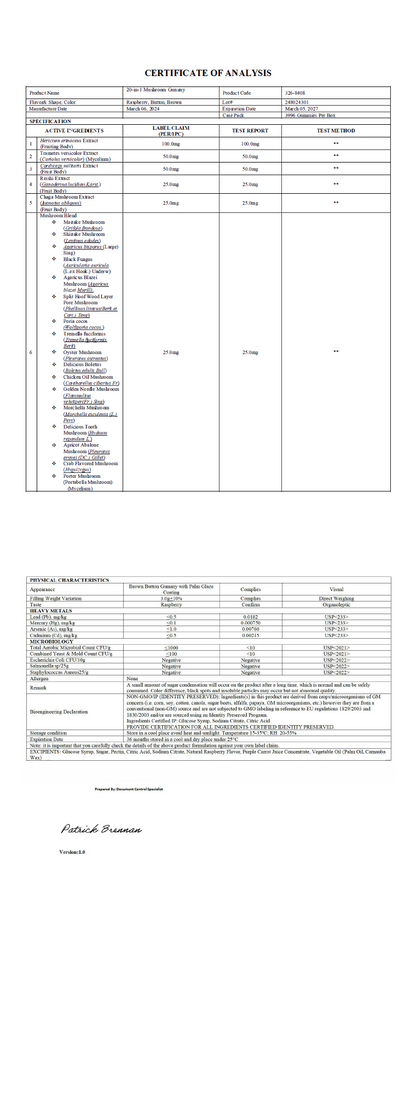 Private-label Mushroom Complex Gummies - officieel analysecertificaat (COA) [RT-OFFICIAL:ROC946:COA:v1:4BA86908A200]