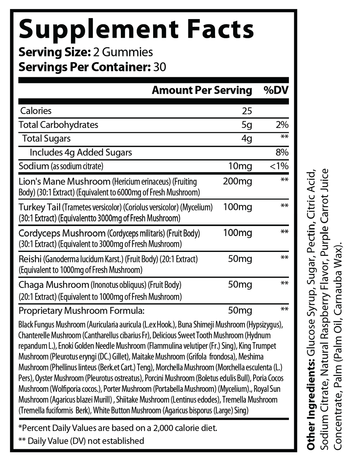 Private-label Mushroom Complex Gummies - voedingswaarden en ingredienten [RT-OFFICIAL:ROC946:FACTS:v1:AD6B5082F08F]