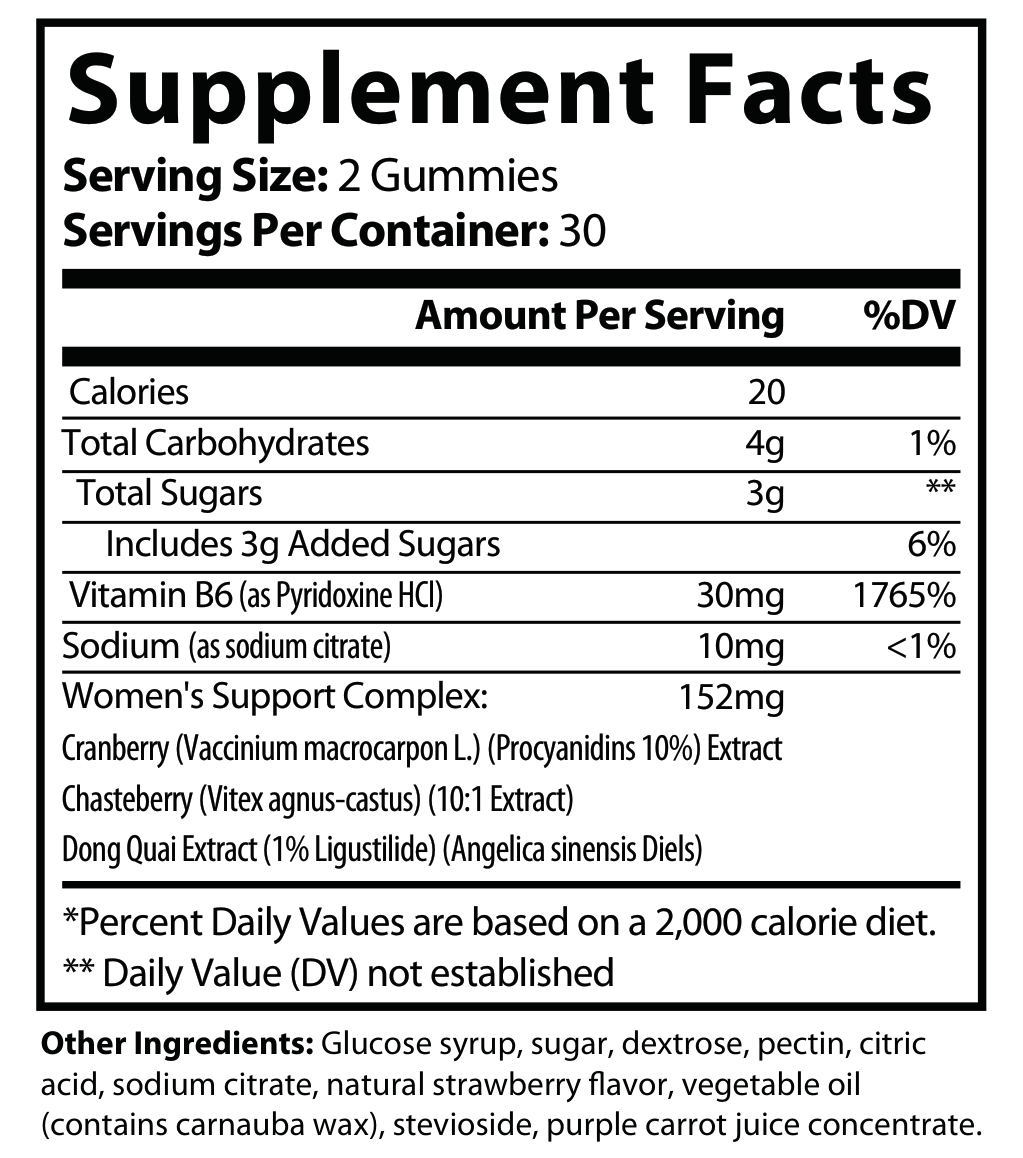 Private-label Women's Hormonal Support Gummies - voedingswaarden en ingredienten [RT-OFFICIAL:ROC947:FACTS:v1:27878F36EDB8]
