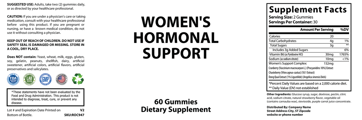 Private-label Women's Hormonal Support Gummies - officieel labelvoorbeeld [RT-OFFICIAL:ROC947:LABEL:v1:EFA42C171074]