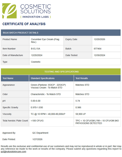 Firming Cucumber Eye Cream w/Bakuchiol, USA Made, Clean & Vegan - officieel analysecertificaat (COA) [RT-OFFICIAL:ROC982:COA:v1:4794F000D4B7]