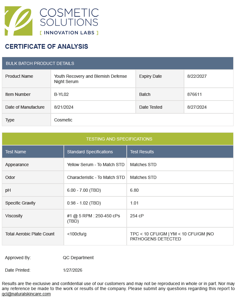 Anti-Aging Recovery Retinoid Serum w/Vitamin E, USA Made, Clean & Vegan - officieel analysecertificaat (COA) [RT-OFFICIAL:ROC984:COA:v1:55BB12B5FA4E]