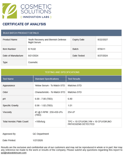 Anti-Aging Recovery Retinoid Serum w/Vitamin E, USA Made, Clean & Vegan - officieel analysecertificaat (COA) [RT-OFFICIAL:ROC984:COA:v1:55BB12B5FA4E]