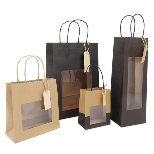 Twisted papieren cadeautasjes met venster en hangtag laten bedrukken — ABC Brands